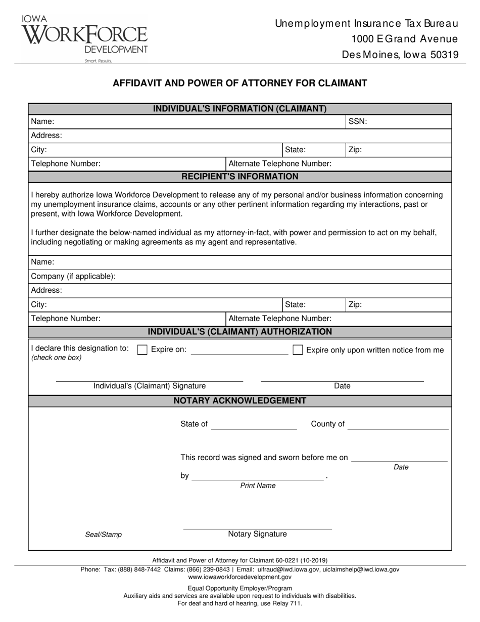 Form 60-0221 - Fill Out, Sign Online and Download Fillable PDF, Iowa ...