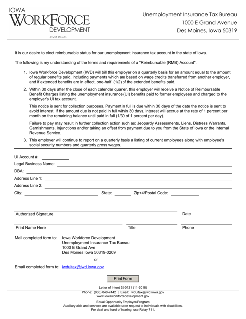Form 52-0121 Letter of Intent - Iowa