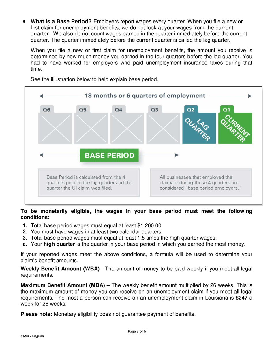 Form CI-9A Abbreviated Unemployment Benefits Rights and Responsibilities (Benefit Rights Information) - Louisiana, Page 3