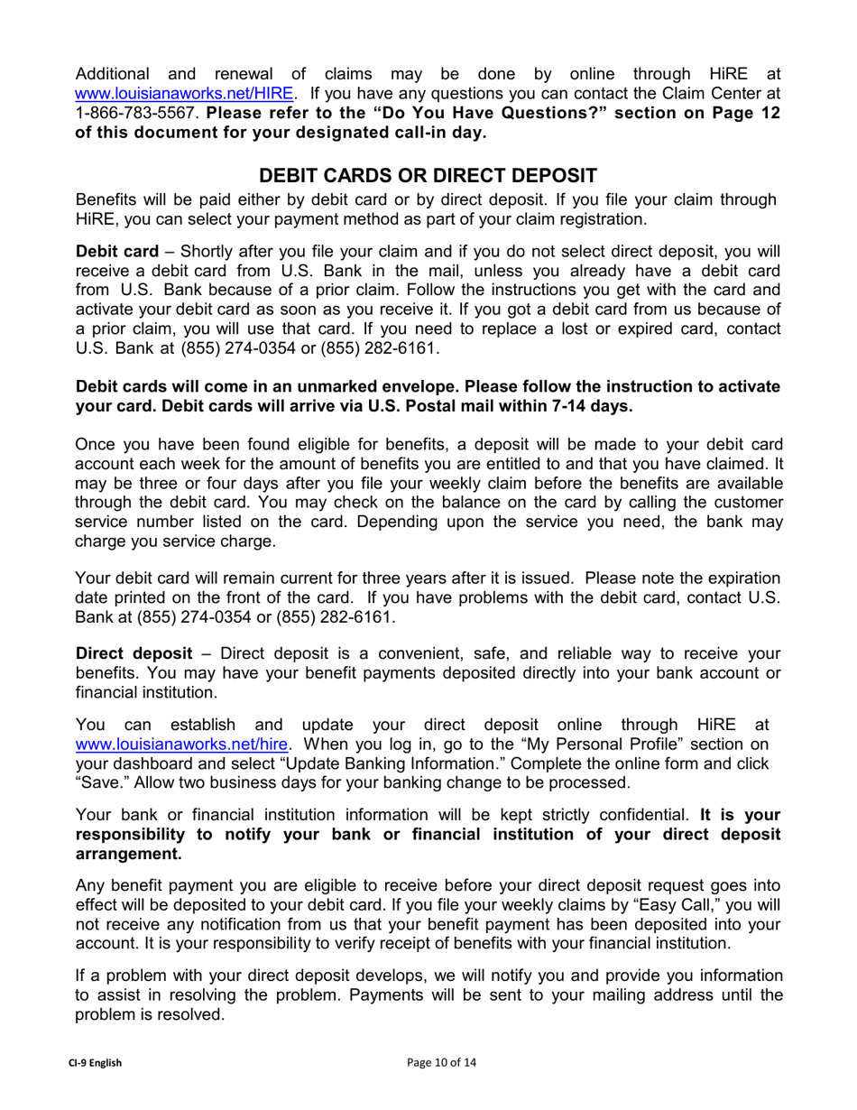 Form CI-9 Unemployment Benefits Rights and Responsibilities (Benefits Rights Information) - Louisiana, Page 10
