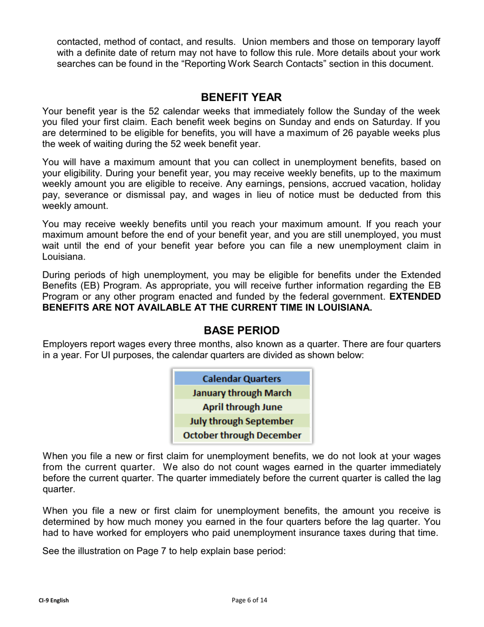 Form CI-9 Unemployment Benefits Rights and Responsibilities (Benefits Rights Information) - Louisiana, Page 6