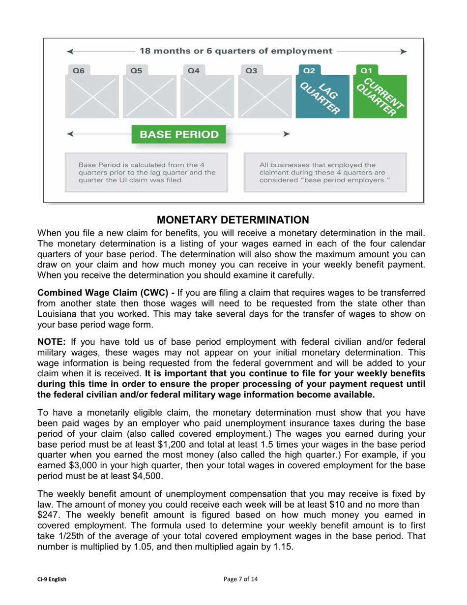 Form CI-9 Unemployment Benefits Rights and Responsibilities (Benefits Rights Information) - Louisiana, Page 7