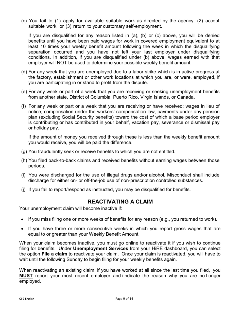 Form CI-9 Unemployment Benefits Rights and Responsibilities (Benefits Rights Information) - Louisiana, Page 9
