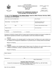 Form UC-3 &quot;Request for Commission Hearing on State Income Tax Refund Setoff&quot; - Maine
