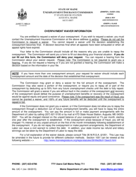 Document preview: Form UIC-1 Overpayment Waiver Information - Maine