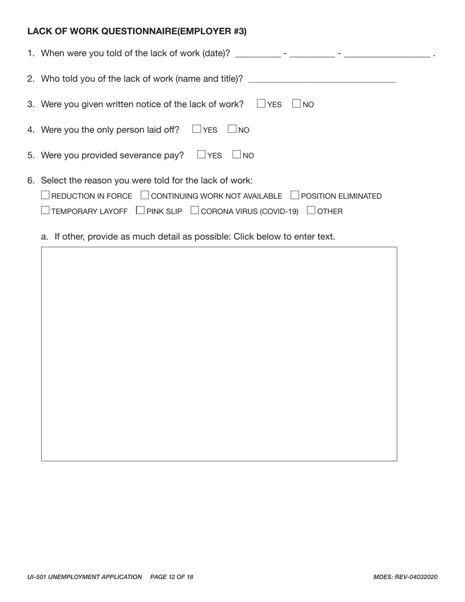 Form UI-501 Unemployment Application - Mississippi, Page 12