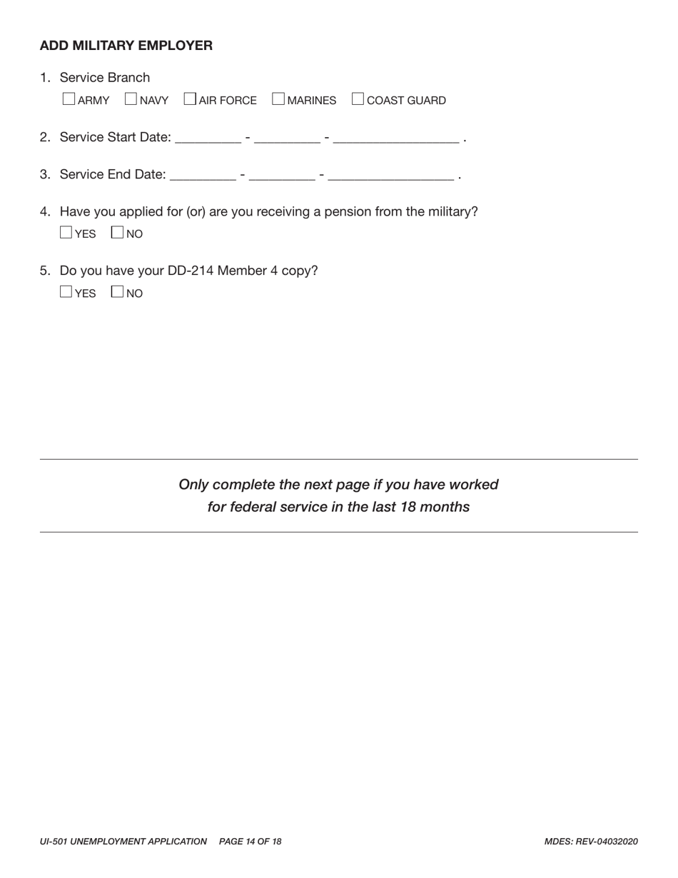 Form UI-501 Unemployment Application - Mississippi, Page 14