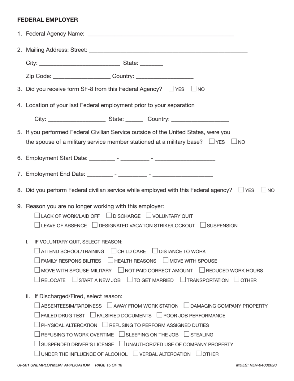 Form UI-501 Unemployment Application - Mississippi, Page 15