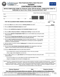Form NHES0180 T &quot;Training Continued Claim Form&quot; - New Hampshire