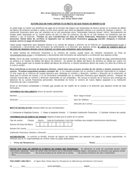 Form BC-502 Authorization for Direct Deposit of Benefit Payment - New Jersey (English/Spanish), Page 2