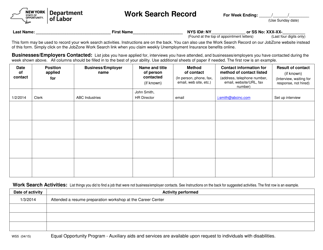 Form WS5 &quot;Work Search Record&quot; - New York