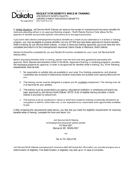 Form SFN41227 &quot;Request for Benefits While in Training&quot; - North Dakota