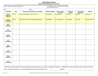 Document preview: Form OES-622 Work Search Form - Oklahoma