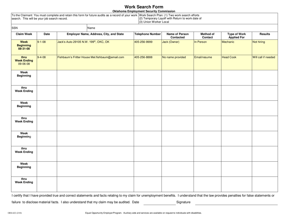 work search activity examples ohio