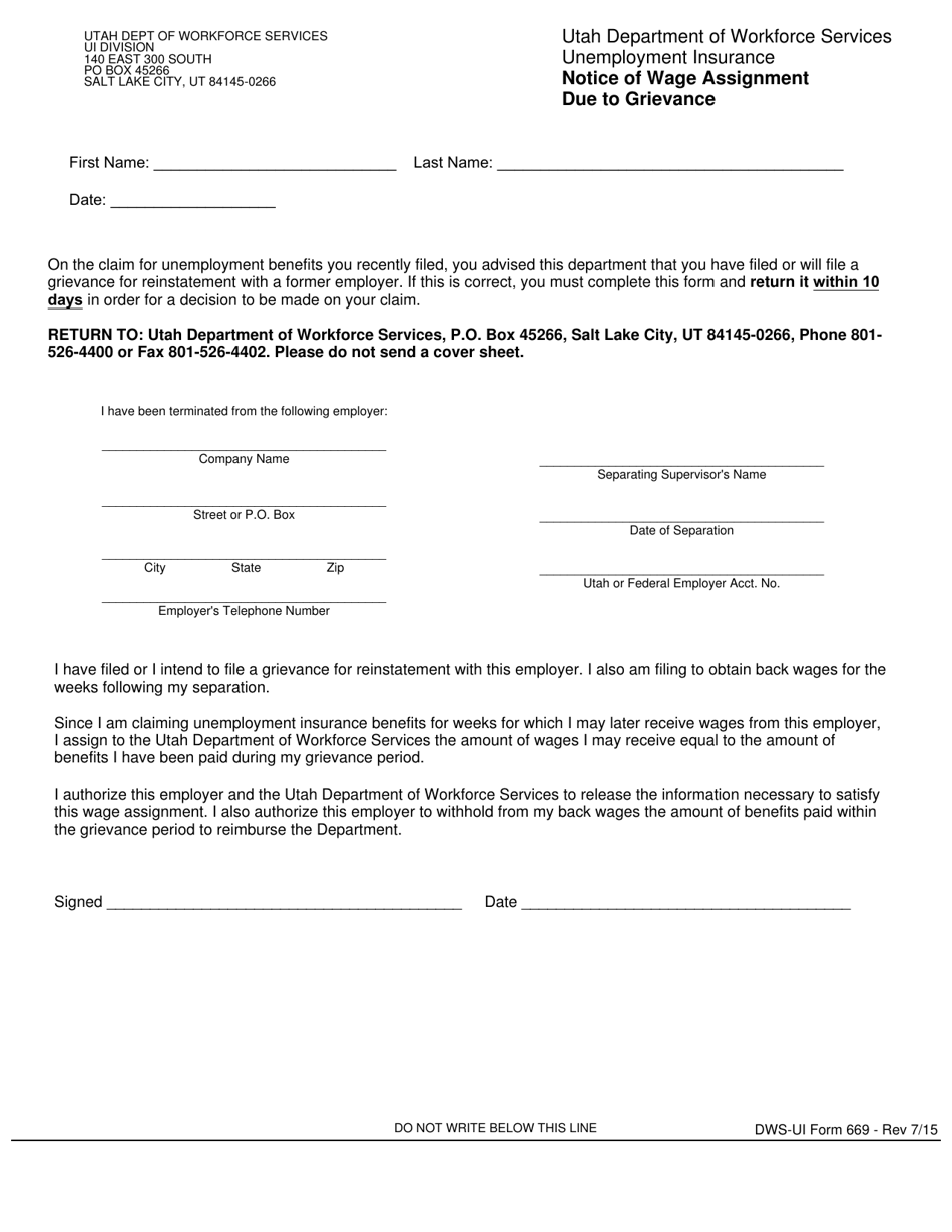 DWS-UI Form 669 - Fill Out, Sign Online and Download Printable PDF ...