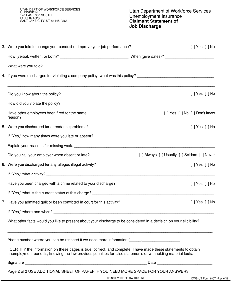 Dws Ui Form 680t Fill Out Sign Online And Download Printable Pdf Utah Templateroller 5960