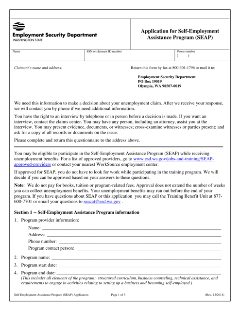 Application for Self-employment Assistance Program (Seap) - Washington