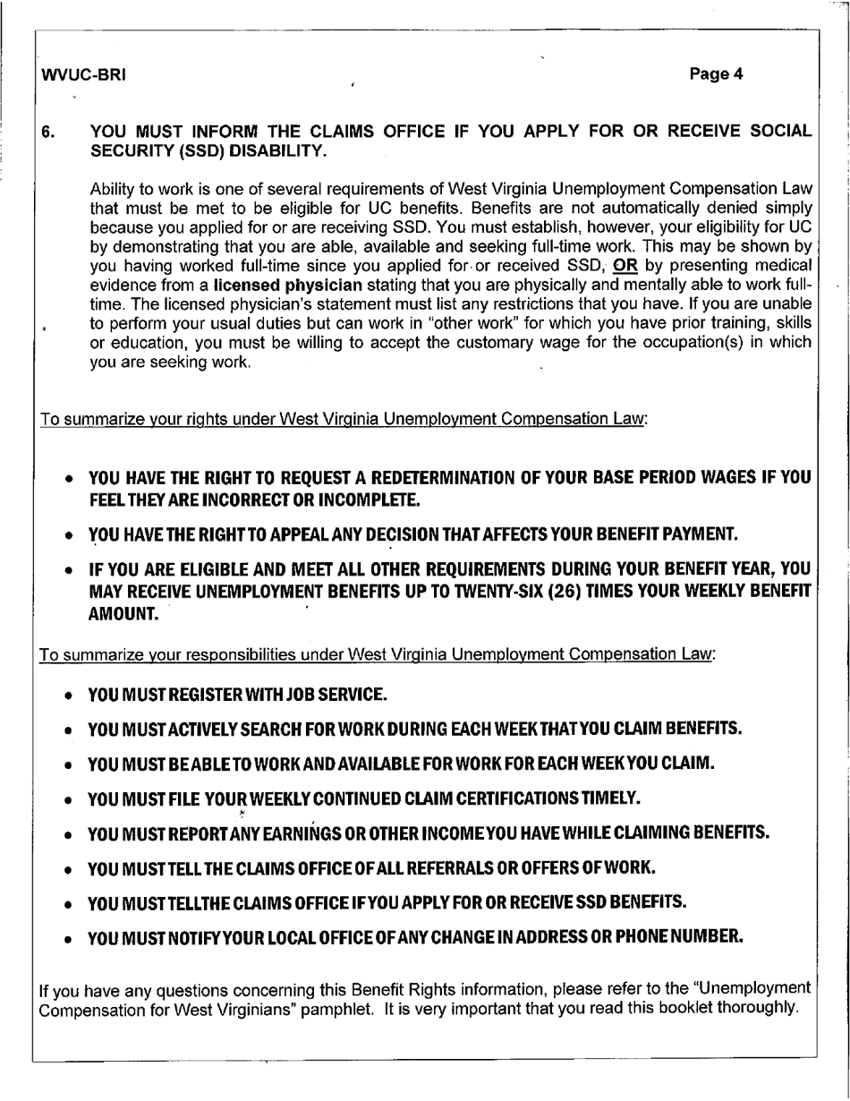 Benefit Rights Information - West Virginia, Page 4