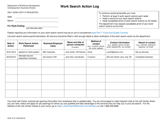 Form UCB-12 Work Search Action Log - Wisconsin