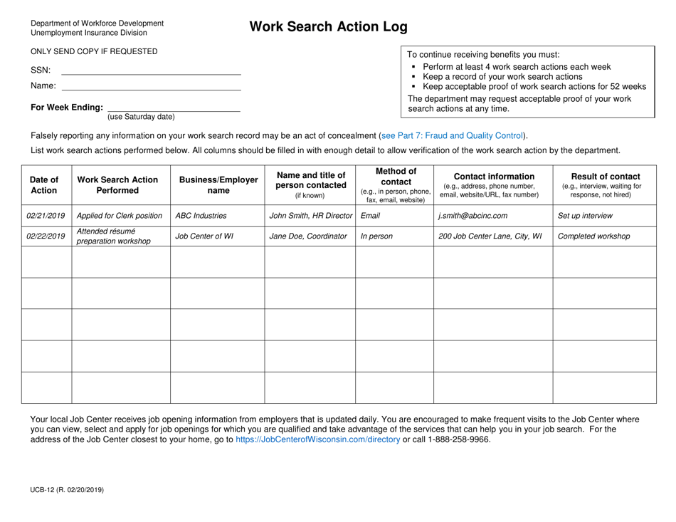 Form UCB-12 Download Printable PDF or Fill Online Work ...