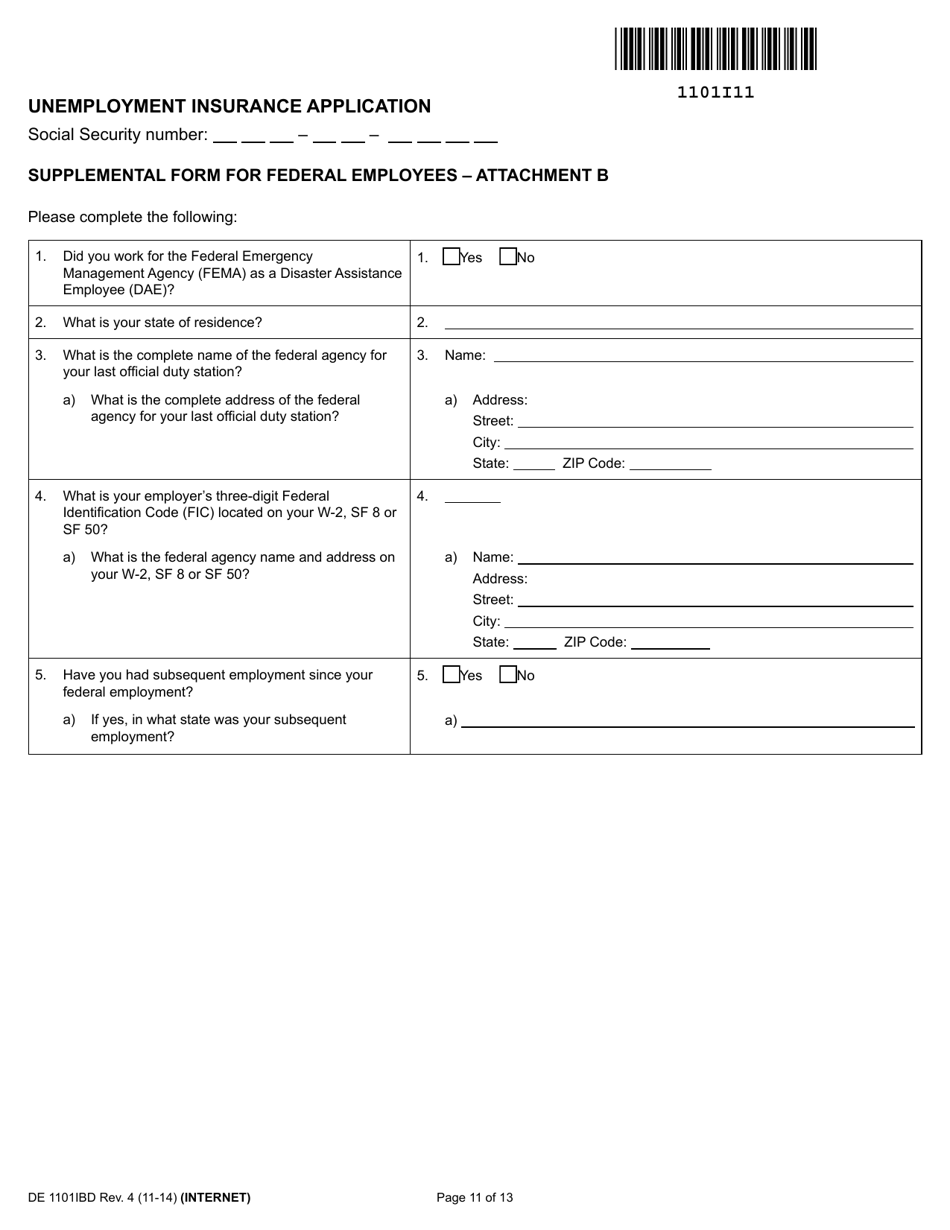 Form DE1101IBD Unemployment Insurance Application (Federal Employee) - California, Page 11