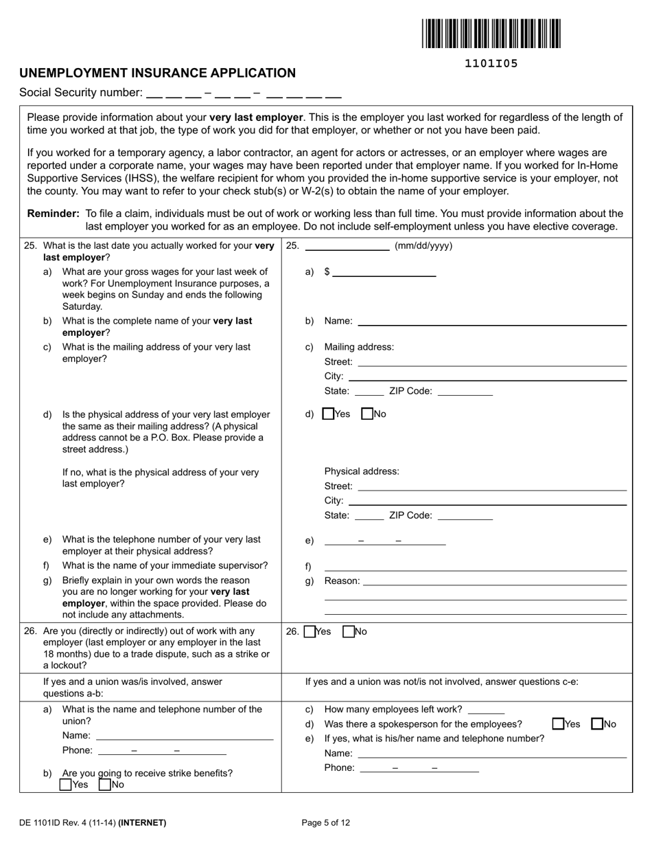 Form DE1101ID Unemployment Insurance Application - California, Page 5
