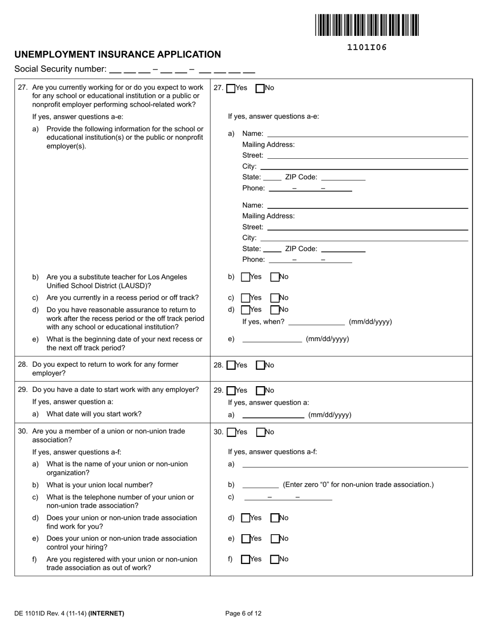 Form DE1101ID - Fill Out, Sign Online and Download Fillable PDF ...