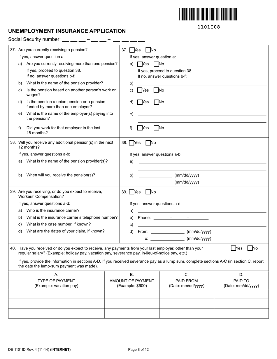 Form DE1101ID Unemployment Insurance Application - California, Page 8