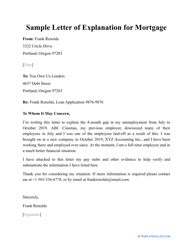 Sample &quot;Letter of Explanation for Mortgage&quot;