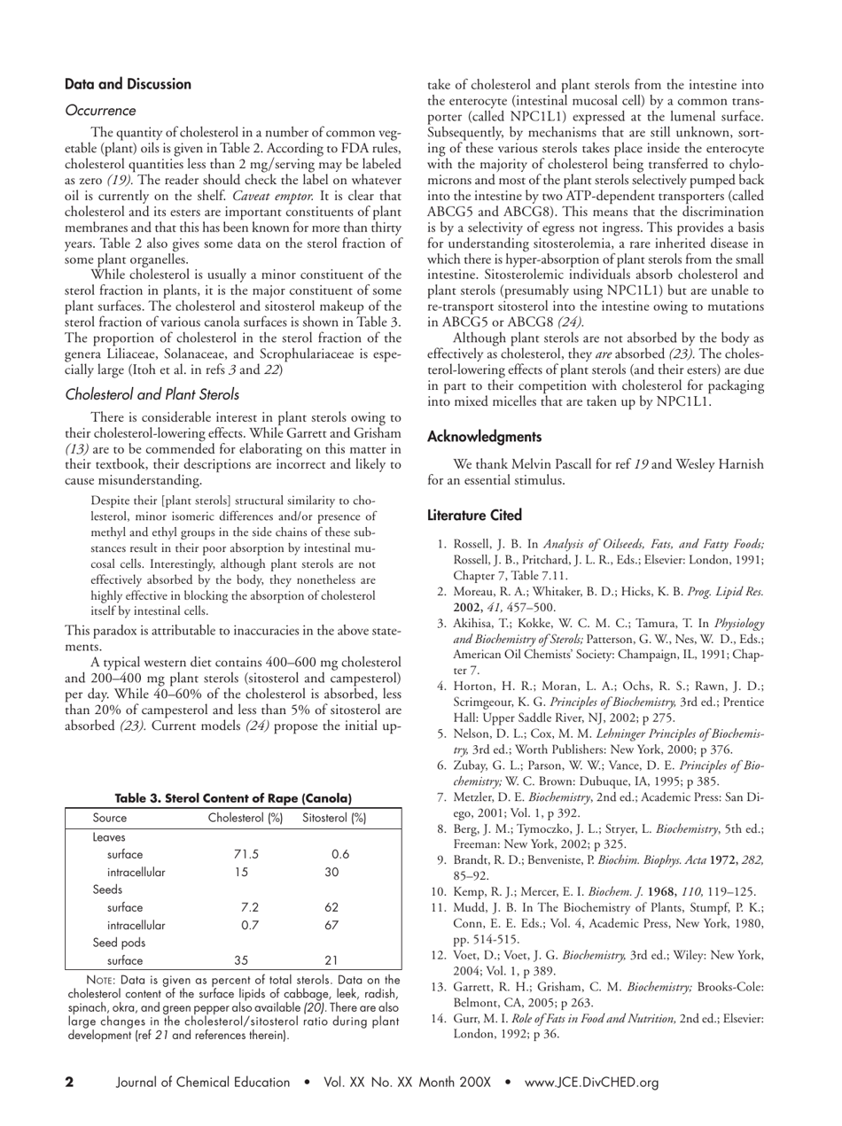 Cholesterol and Plants - E. J. Behrman and Venkat Gopalan - Journal of Chemical Education, Page 2