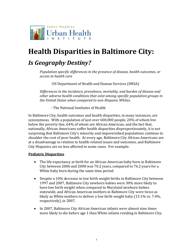 Document preview: Health Disparities in Baltimore City: Is Geography Destiny? - Johns Hopkins, Urban Health Institute