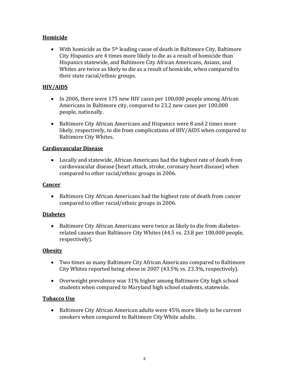 Health Disparities in Baltimore City: Is Geography Destiny? - Johns Hopkins, Urban Health Institute, Page 2