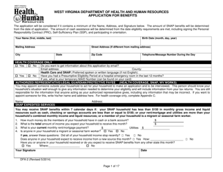 Form DFA-2 Application for Benefits - West Virginia