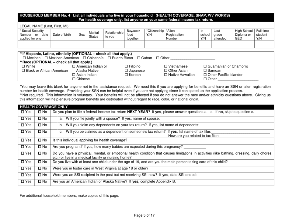 Form DFA-2 Application for Benefits - West Virginia, Page 5