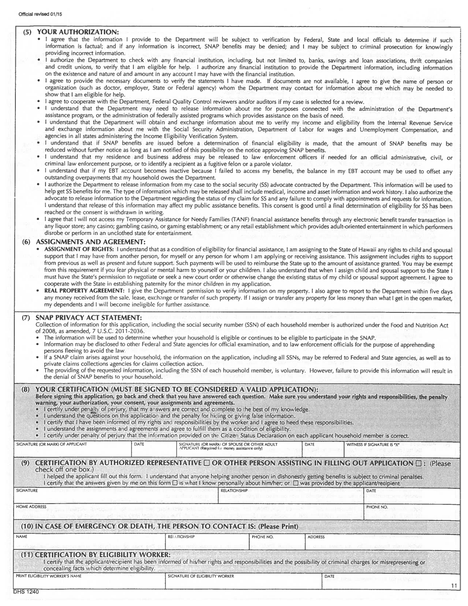 Form DHS1240 Application for Financial and Snap Assistance - Hawaii, Page 14