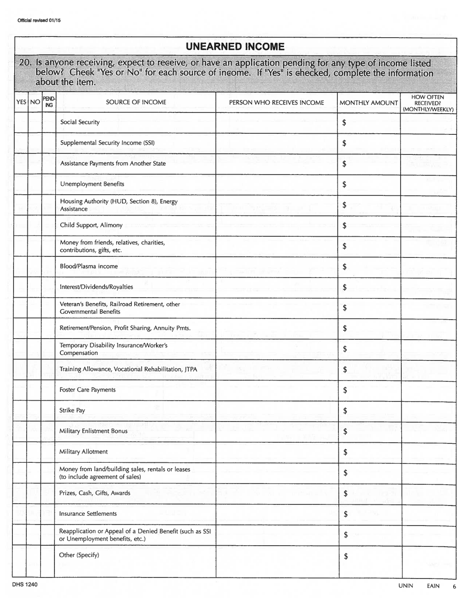 Form DHS1240 Application for Financial and Snap Assistance - Hawaii, Page 9