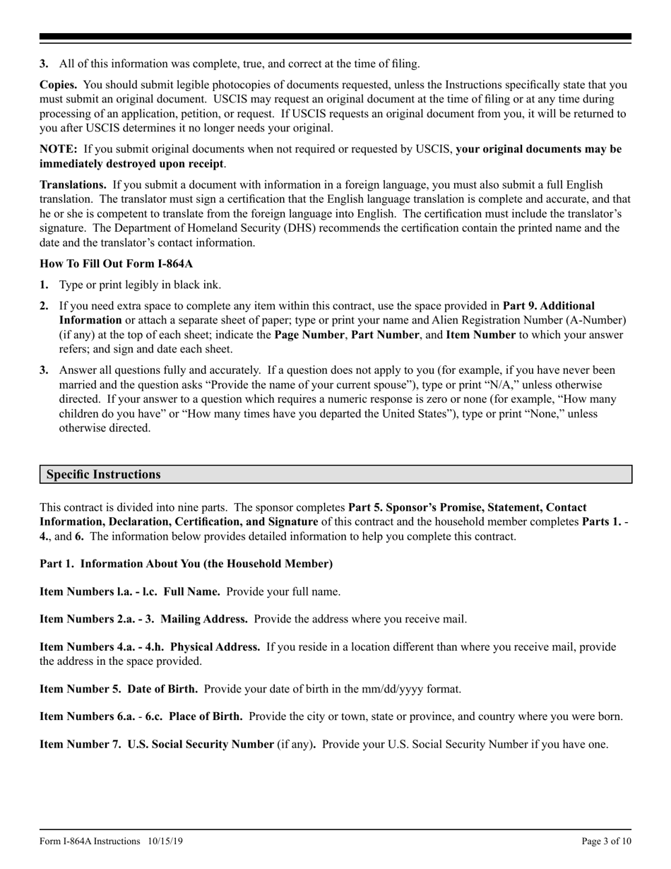 Instructions for USCIS Form I-864A Contract Between Sponsor and Household Member, Page 3