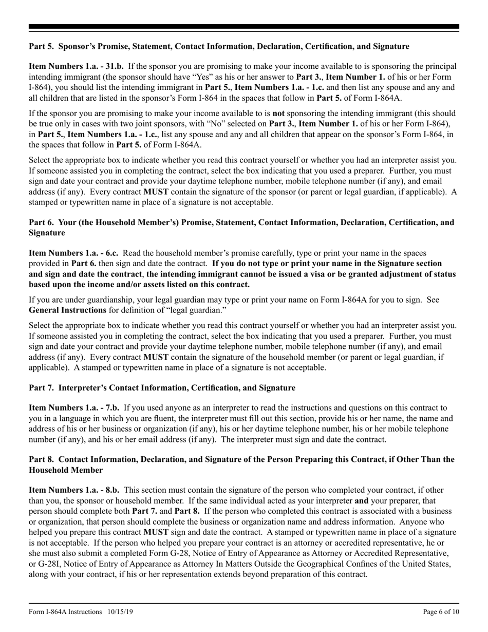 Instructions for USCIS Form I-864A Contract Between Sponsor and Household Member, Page 6