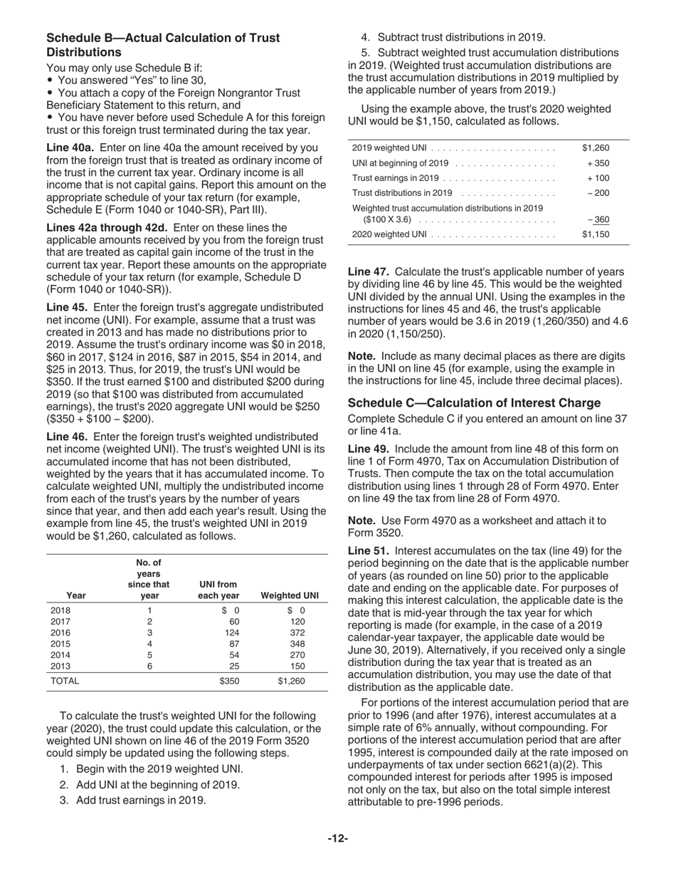 Instructions for IRS Form 3520 Annual Return to Report Transactions With Foreign Trusts and Receipt of Certain Foreign Gifts, Page 12