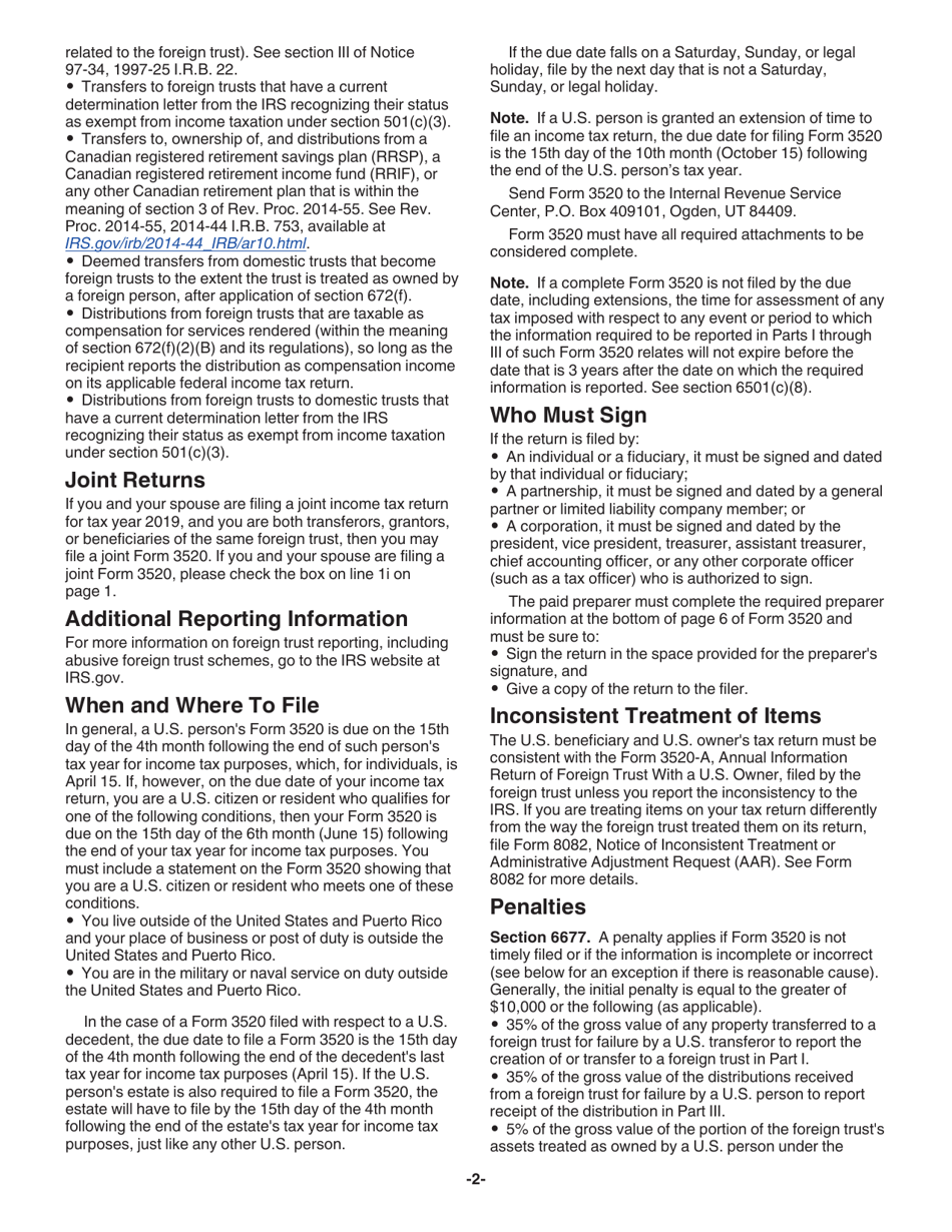 Instructions for IRS Form 3520 Annual Return to Report Transactions With Foreign Trusts and Receipt of Certain Foreign Gifts, Page 2