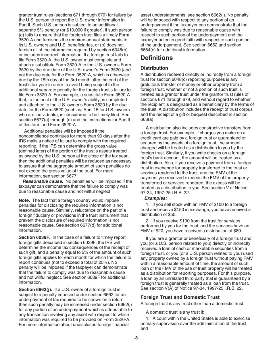 Instructions for IRS Form 3520 Annual Return to Report Transactions With Foreign Trusts and Receipt of Certain Foreign Gifts, Page 3