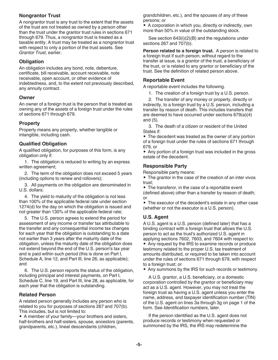Instructions for IRS Form 3520 Annual Return to Report Transactions With Foreign Trusts and Receipt of Certain Foreign Gifts, Page 5