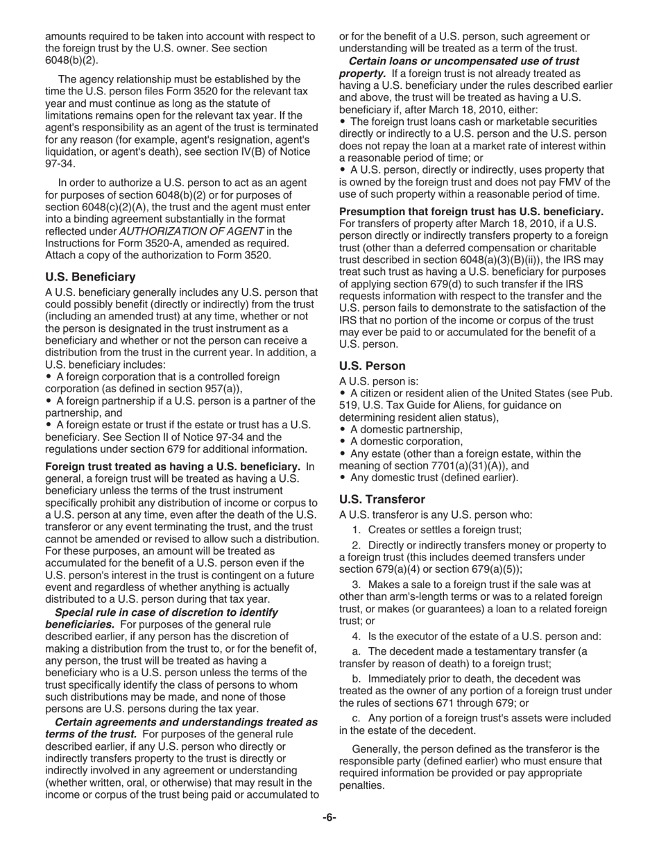 Instructions for IRS Form 3520 Annual Return to Report Transactions With Foreign Trusts and Receipt of Certain Foreign Gifts, Page 6