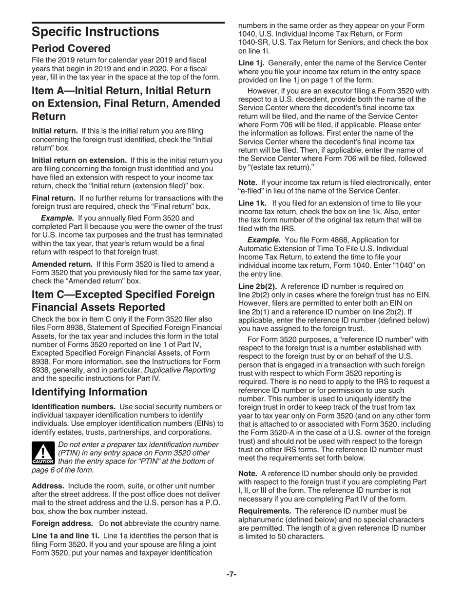 Instructions for IRS Form 3520 Annual Return to Report Transactions With Foreign Trusts and Receipt of Certain Foreign Gifts, Page 7