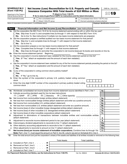 IRS Form 1120-PC Schedule M-3 2019 Printable Pdf