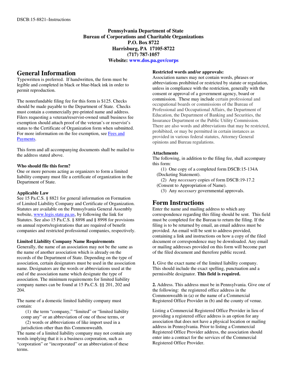 Form DSCB:15-8821 (DSCB:15-8821-2) Certificate of Organization - Domestic Limited Liability Company - Pennsylvania, Page 3