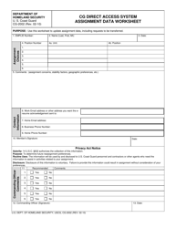 Form CG-2002 &quot;Cg Direct Access System Assignment Data Worksheet&quot;