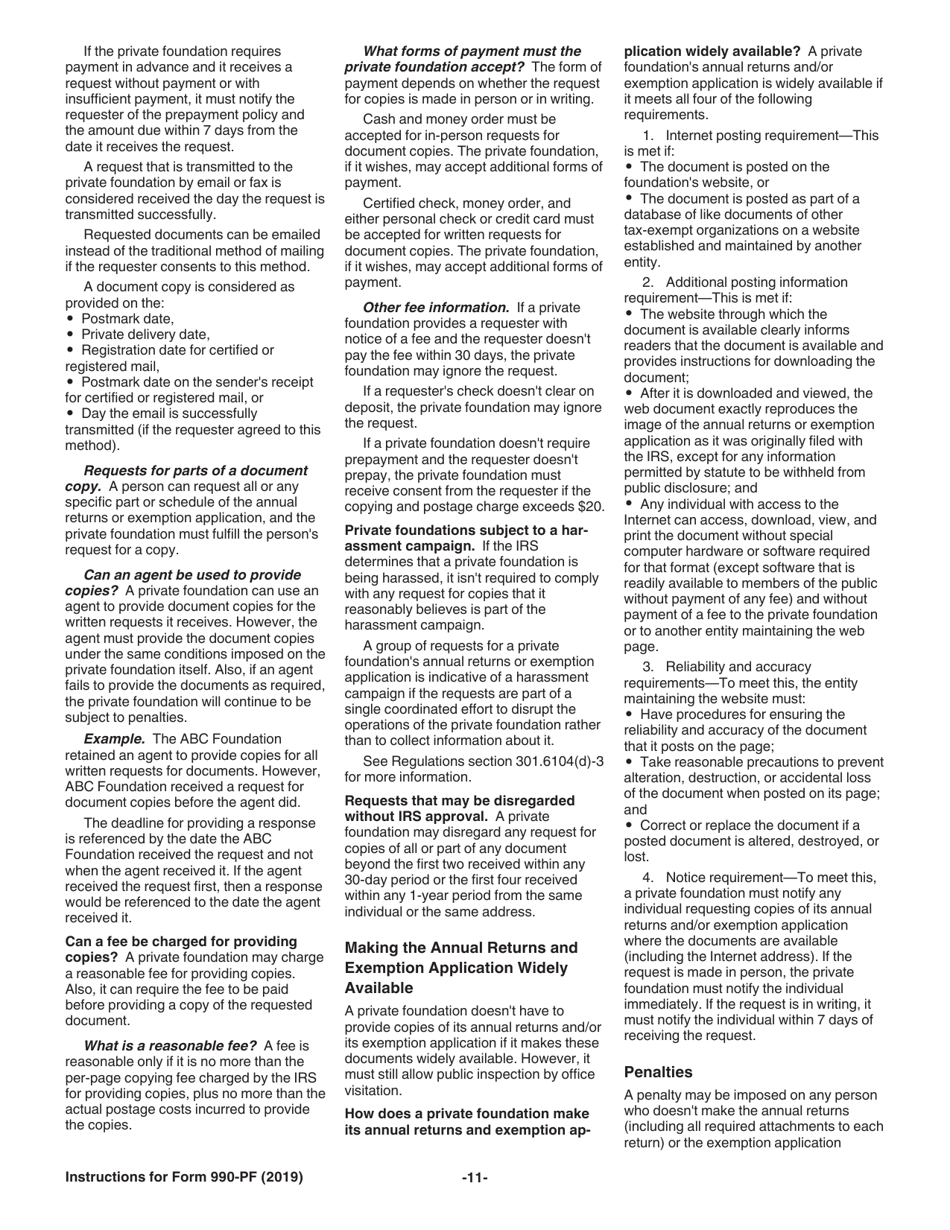 Instructions for IRS Form 990-PF Return of Private Foundation or Section 4947(A)(1) Nonexempt Charitable Trust Treated as a Private Foundation, Page 11