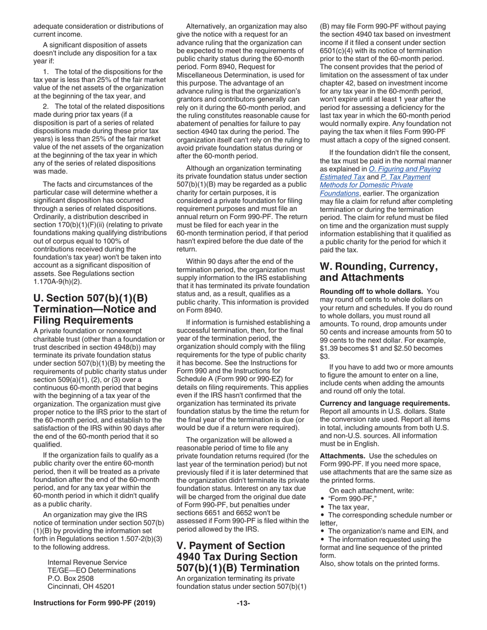 Instructions for IRS Form 990-PF Return of Private Foundation or Section 4947(A)(1) Nonexempt Charitable Trust Treated as a Private Foundation, Page 13