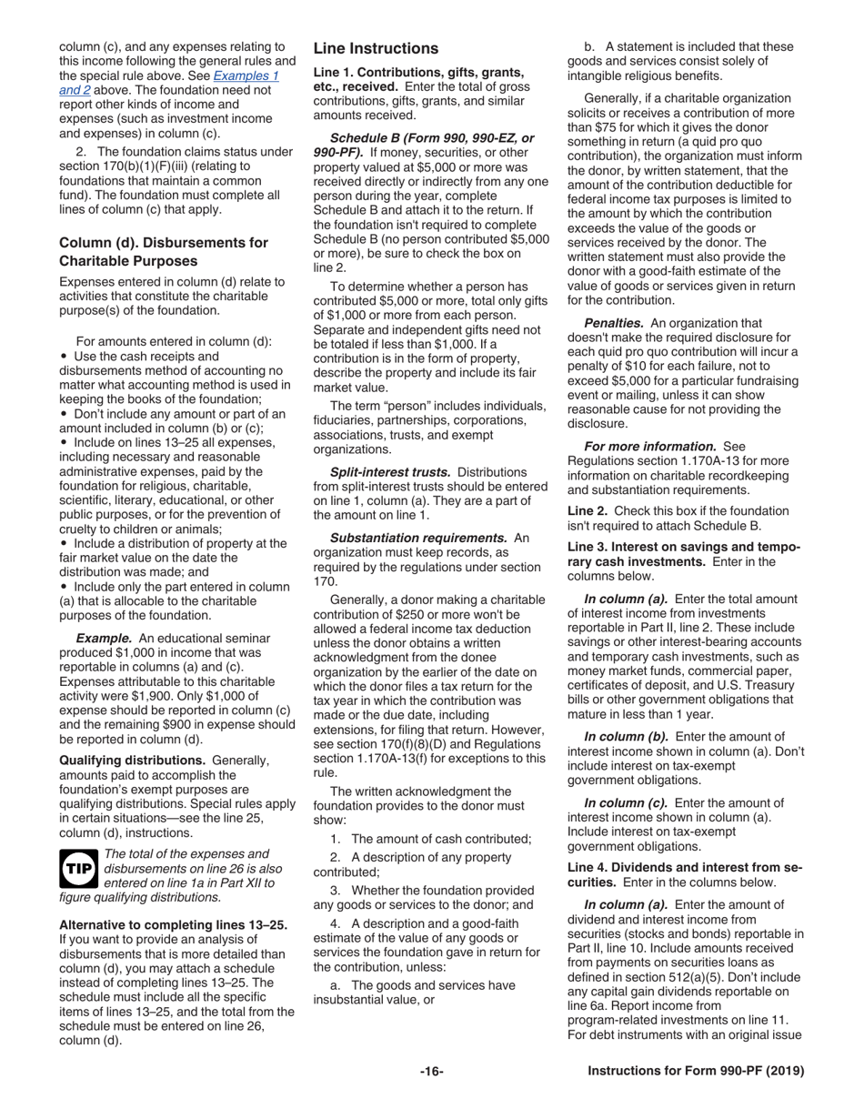 Instructions for IRS Form 990-PF Return of Private Foundation or Section 4947(A)(1) Nonexempt Charitable Trust Treated as a Private Foundation, Page 16